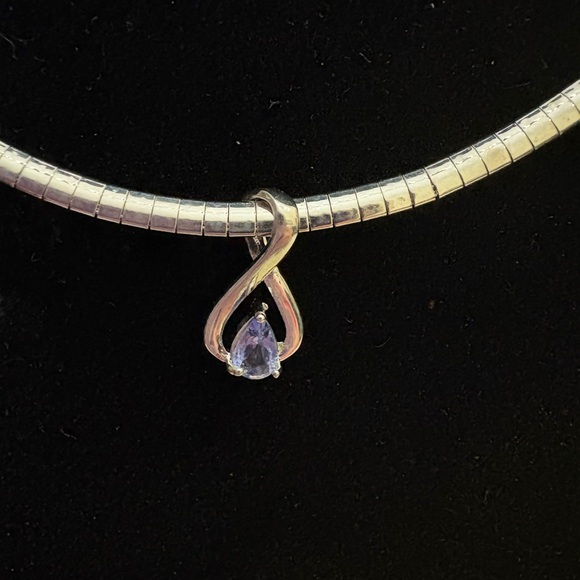Safi Kilima Teardrop Tanzanite Pendant 18" Omega Necklace Silvertone NEW - Picture 3 of 11